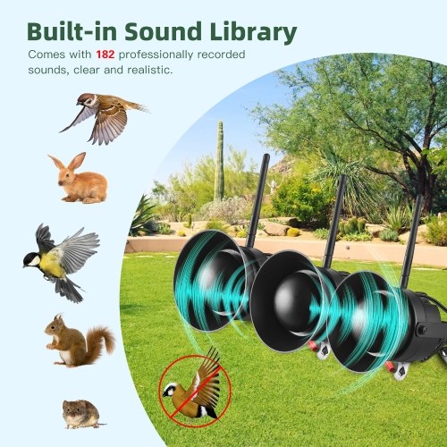 TOMTOP Bird Repellent Devices Outdoor Wireless MP3 Bird Repellent System 3in1 with Remote Control 50W Speakers 182 Sounds Animal Repellent Outdoor