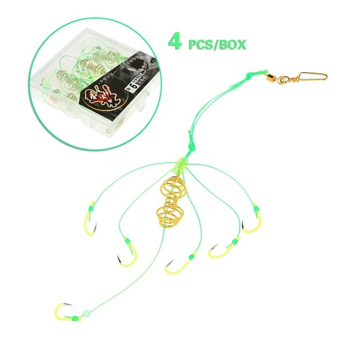 4 PCS Fishing Bait Hooks with Feeder Explosion Fishing Hooks Spring Feeder Fishing Bait Cage Barbed Fishing Hook 8# / 9# / 10# / 11# / 13#