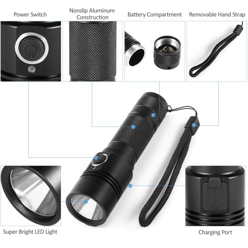 

Rechargeable Pocket LED Flashlight Torch Water Resistant 4 Modes Flash Light for Indoor Outdoor Camping Hiking Cycling