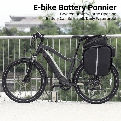 WEST BIKING E-Bike Rear Seat Bag Electric Bicycle Battery Bag Expandable Large Capacity Bicycle Rack Seats Bag Waterproof Cycling Bag 