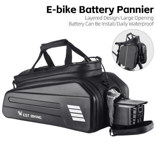 WEST BIKING E-Bike Rear Seat Bag Electric Bicycle Battery Bag Expandable Large Capacity Bicycle Rack Seats Bag Waterproof Cycling Bag 