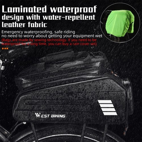 WEST BIKING E-Bike Rear Seat Bag Electric Bicycle Battery Bag Expandable Large Capacity Bicycle Rack Seats Bag Waterproof Cycling Bag 