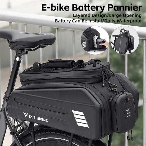 WEST BIKING E-Bike Rear Seat Bag Electric Bicycle Battery Bag Expandable Large Capacity Bicycle Rack Seats Bag Waterproof Cycling Bag 