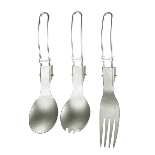 3PCS Titanium Flatware Kit Карманная вилка Spoon Spork Tableware Set Домашняя кухня Кемпинг Пикник Пешие прогулки Путешествия Набор столовых приборов