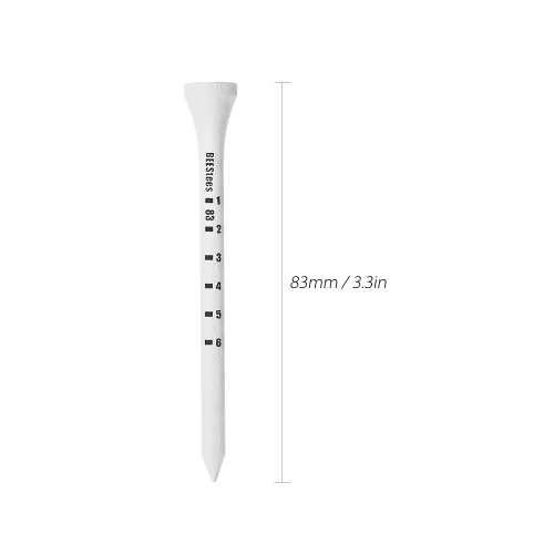 

Pack of 80 White Wooden Golf Tees with Striped Scale 83mm