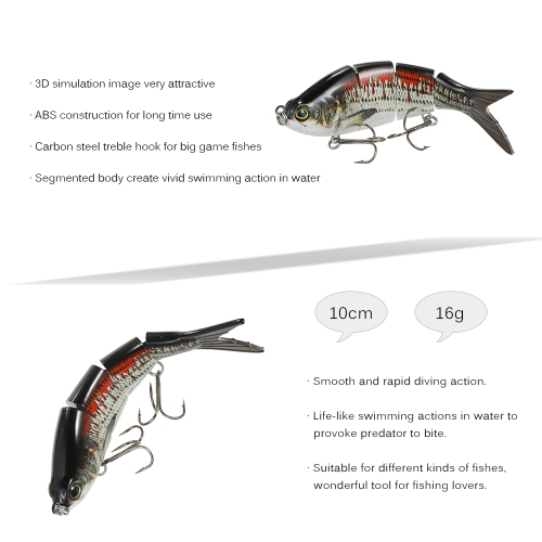 

Lixada 1 PCS Fishing Lure 4 Sections Hard Lure 3D Simulation Bait Big Segmented Artificial Bait VIB Bait Treble Hook Fishing Tool