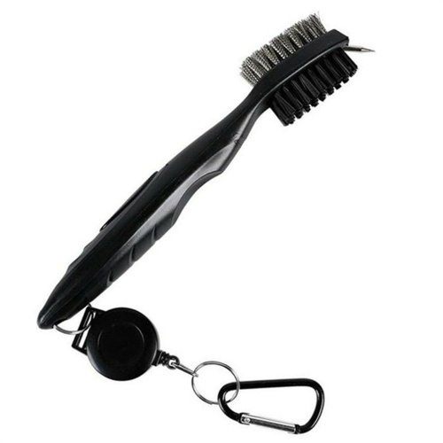 

Golf Club Brush Dual Brush Heads Retractable Zip-line Cord Golf Club Groove Cleaning Tool