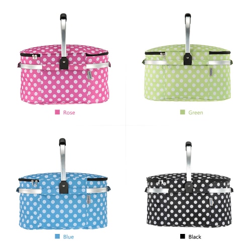30L Foldable Picnic Basket Outdoor Insulated Storage Basket Shopping Basket Folding Aluminum Handle 46 * 25 * 24cm