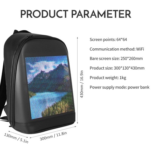 LED Color Screen Customizable Backpack Travel Bag Pack School Bag 