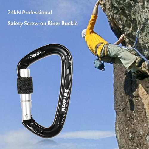 24kN Professional Safety Screw-on Biner Buckle Aluminum Alloy Carabiner for Outdoor Survival Mountaineering Rock Climbing Caving Rappelling Rescue Engineering