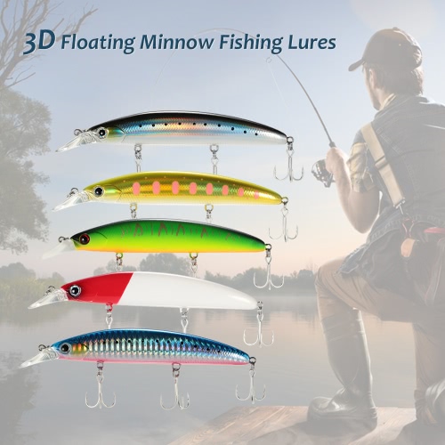 

Trulinoya 11cm 3D Floating Minnow Fishing Lures Bait Hooks Bass Tackle Sinking