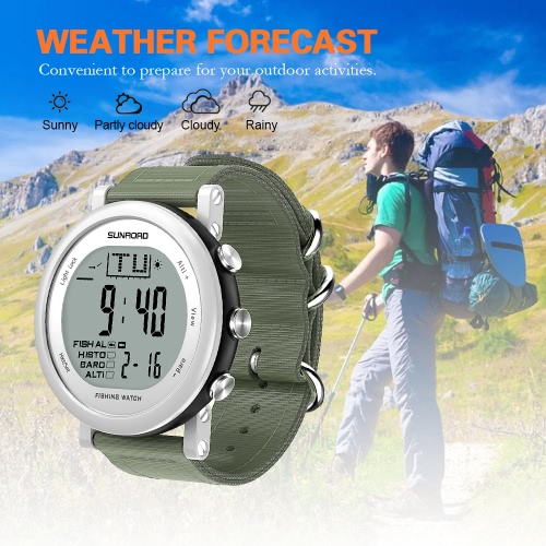 

SUNROAD Fishing Barometer Watch Men Women Outdoor Digital Sports Watch Multi-functional Hiking Watch Weather Forecast Altimeter Thermometer