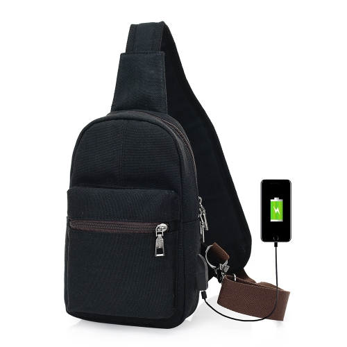 Mochila Sling de lona con puerto de carga USB y agujeros para auriculares Bolsa de viaje con cofre informal Paquete de hombro