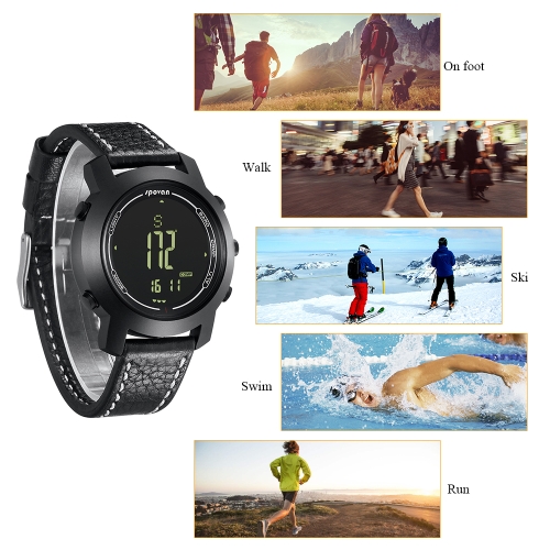 

SPOVAN Sports Casual Men Smart Watch 【genuine leather Black】