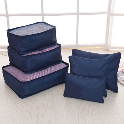 

6pcs/set Lightweight Luggage Travel Bags Men and Women Packing Cubes Organizer Compression Pouches Fashion Double Zipper Waterproof Polyester Bag Suitcase (light blue)