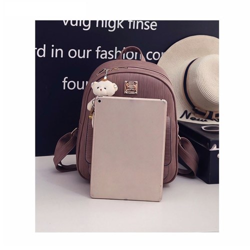 

3Pcs/Set Backpack Women Fashion Wood Grain Bear Hanging Ornament School Bags for Girls Cute Backpack Shoulder Card Bag