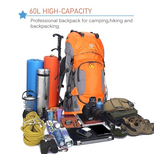 60L Waterproof Hiking Backpack Camping Mountain Climbing Cycling Backpack with Rain Cover 