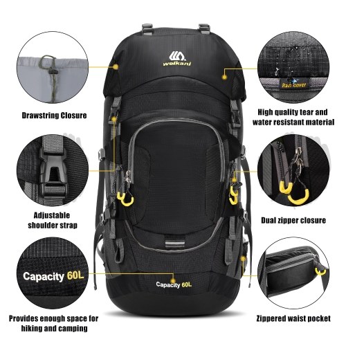 60L Waterproof Hiking Backpack Camping Mountain Climbing Cycling Backpack with Rain Cover 