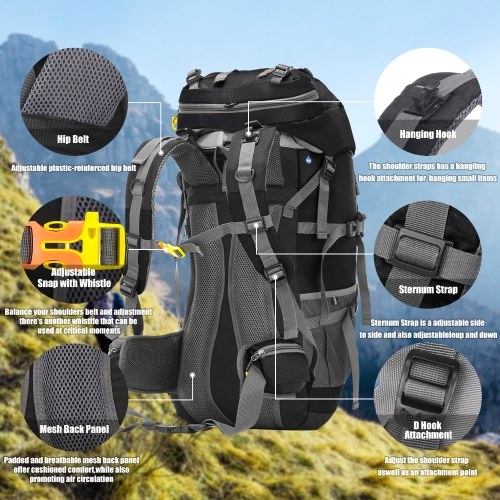 60L Waterproof Hiking Backpack Camping Mountain Climbing Cycling Backpack with Rain Cover 