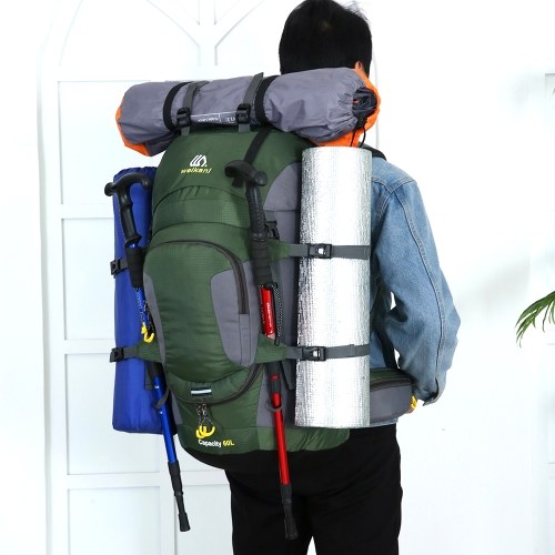 60L Waterproof Hiking Backpack Camping Mountain Climbing Cycling Backpack with Rain Cover 
