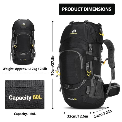 60L Waterproof Hiking Backpack Camping Mountain Climbing Cycling Backpack with Rain Cover 