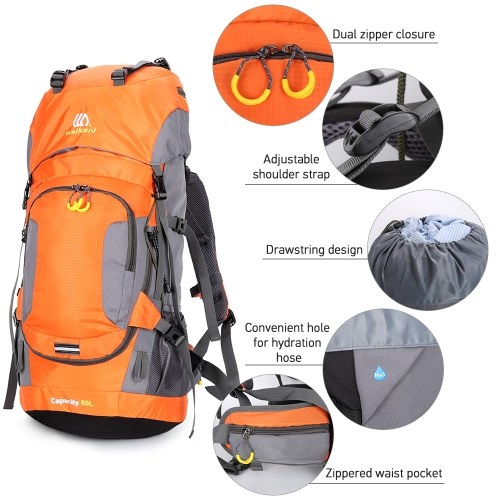 60L Waterproof Hiking Backpack Camping Mountain Climbing Cycling Backpack with Rain Cover 