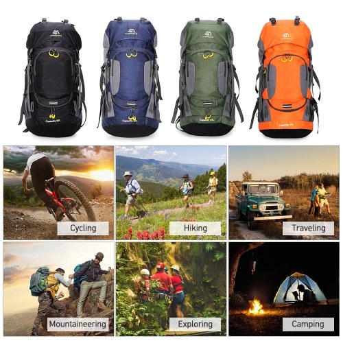 60L Waterproof Hiking Backpack Camping Mountain Climbing Cycling Backpack with Rain Cover 