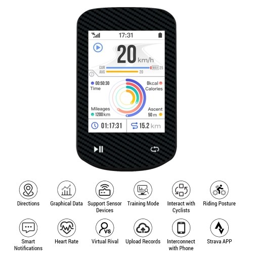 2.4-inch Color Touchscreen GPS Bike Computer ANT+ Sensor & BT Wireless IPX7 Waterproof BDS GLONASS with Offline Maps Gyroscope 24-Hour Battery Life 