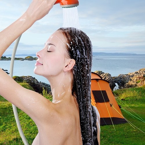 Portable Camping Shower Outdoor Camping Shower Pump Rechargeable Shower Head for Camping Hiking Traveling 