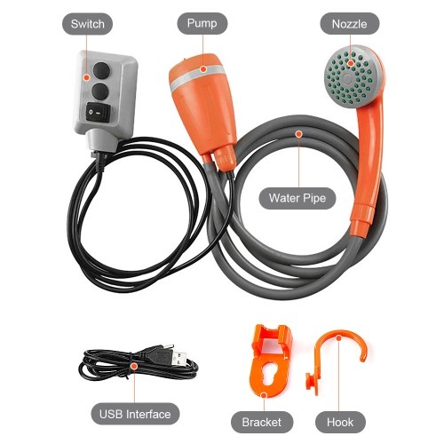 Portable Camping Shower Outdoor Camping Shower Pump Rechargeable Shower Head for Camping Hiking Traveling 