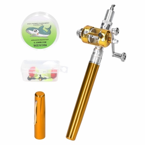 Conjunto de mini varas de pesca telescópica portátil Kit de varas de pesca dobradas em formato de caneta com roda de carretel