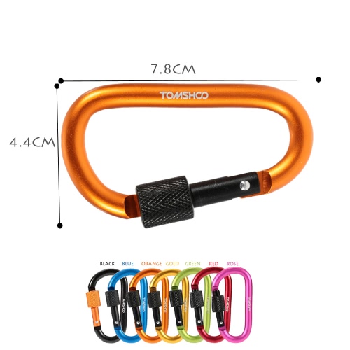 

TOMSHOO 1 Piece Outdoor Camping Equipment Aluminum Alloy D Shape 8MM Carabiner Screw Lock Buckle Snap Clip Backpack Hanging Keychain Hook