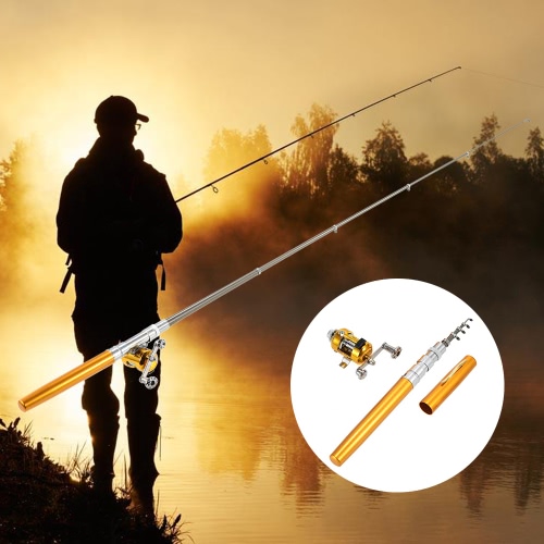 Mini Portable Pocket Telescopic Pen Aluminum Alloy Fishing Rod Pole+Reel+Line RF