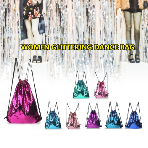 

Women Cosmetic Bags Fashion Glittering Dance Bag Double Color Reversible Sequins Daypack Drawstring Glitter Backpack Magic Paillette Sackpack for Girls