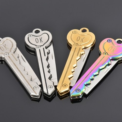 

Outdoor Camping Cutter Portable Survival Pocket Opening Tactical Folding Blade Multifunctional Key Shaped Cutters Chain Ring Mini Sword Gift Fruit Peeler (Silver+black)