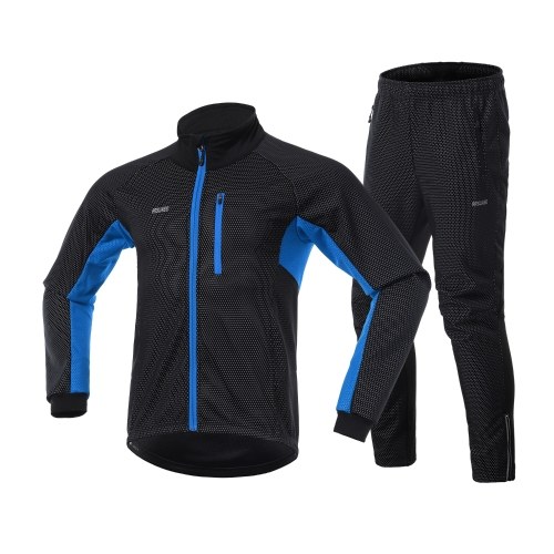 

Men Winter Cycling Clothing Set Long Sleeve Windproof Bicycle Jersey with Pants Outdoor Cycling Running Sports Jacket Activewear