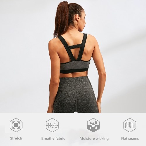 

Fitness Women Yoga Bras Tank Top Padded Workout Vest Backless Racerback Splice Color Running Gym Push Up Sport Brassiere