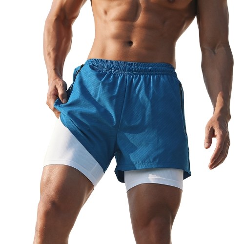 

Men's 2 in 1 Running Shorts with Pockets Liner Gym Training Fitness Workout Short Pants