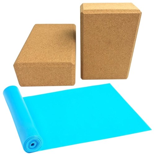 2PCS Cork Yoga Blocks Yoga-Steine mit Widerstandsband für Yoga-Training