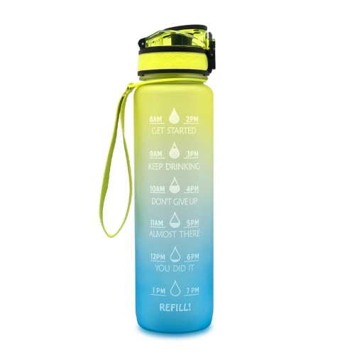 

Sports Water Bottle with Time Marker BPA Free & Leak proof Portable Reusable Drinking Kettle Fitness Sport 1L Water Jug for Men Women Kids Student to Camping Office School Gym Workout