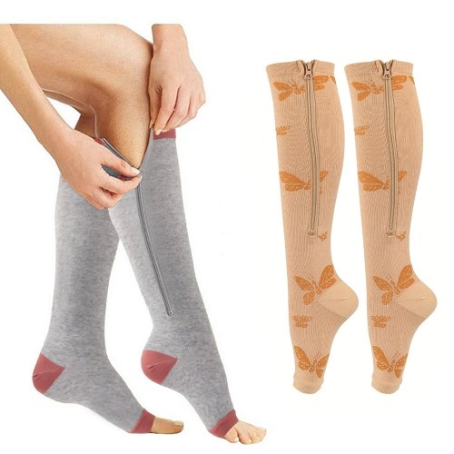 2 paires de chaussettes de Compression à glissière jambe mollet manches Toeless pour courir randonnée escalade conduite debout vol gonflement soulager la douleur