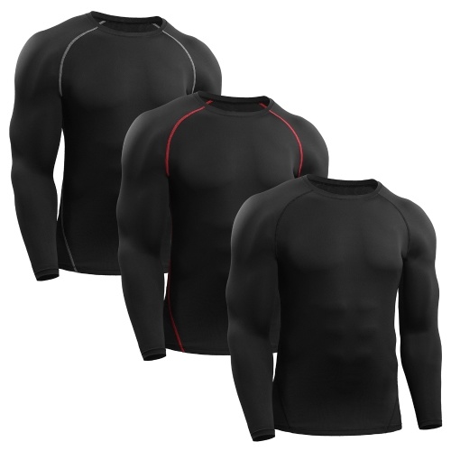 

Men Sport Shirts 3 PCS Elastic Quick Dry Base Layer O-Neck Long Sleeve Sport T-Shirt Tops Workout Fitness