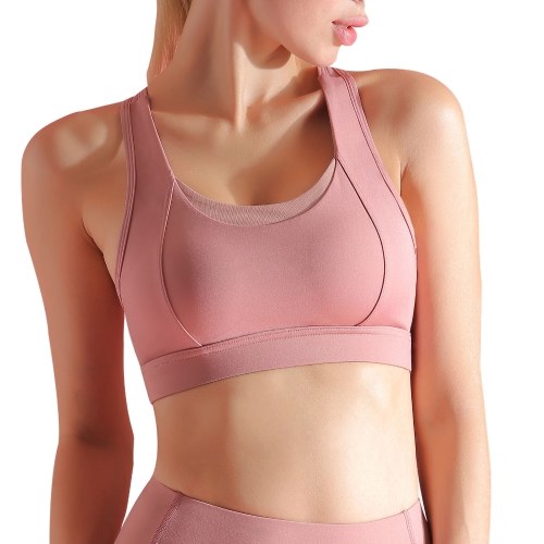 

Women Padded Sports Bra Hollow Out Racer Back Mesh Splicing Bras Yoga Running Workout Crop Tops