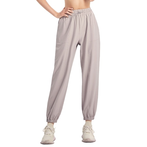 

Women Sports Pants Solid Color Elastic High Waist Drawstring Pocket Loose Breathable Running Yoga Gym Trousers