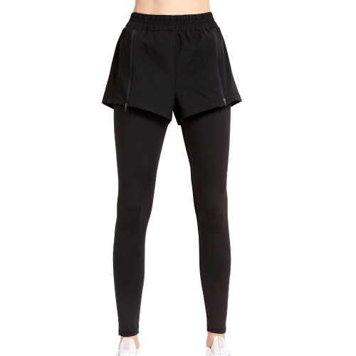 

Women 2-in-1 Leggings Elastic Waist Adjustable Zipper Quick-dry Breathable Running Tights Athletic Workout Compression Yoga Pants