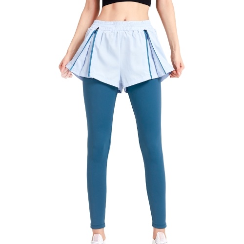 

Women 2-in-1 Leggings Elastic Waist Adjustable Zipper Quick-dry Breathable Running Tights Athletic Workout Compression Yoga Pants