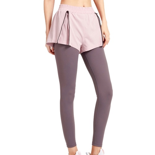 

Women 2-in-1 Leggings Elastic Waist Adjustable Zipper Quick-dry Breathable Running Tights Athletic Workout Compression Yoga Pants