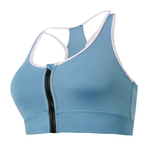 Women Front Zip Sport Bra Strappy Racer Back Removable Padded Active Yoga Running Casual Sportswear