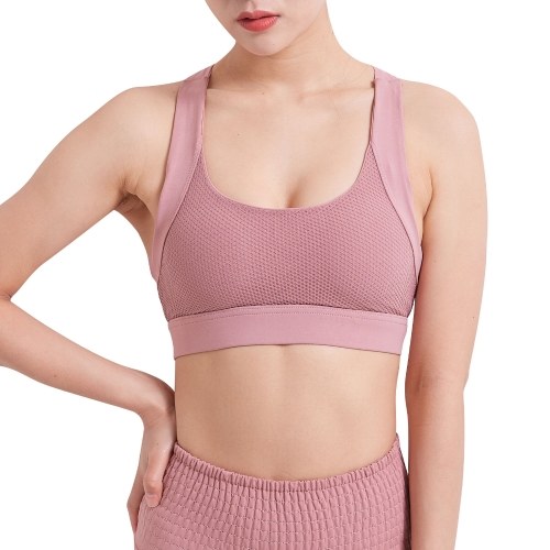 

Women Sports Bra Crossed Straps Mesh Padded Crop Tops Breathable Fitness Running Yoga Vest