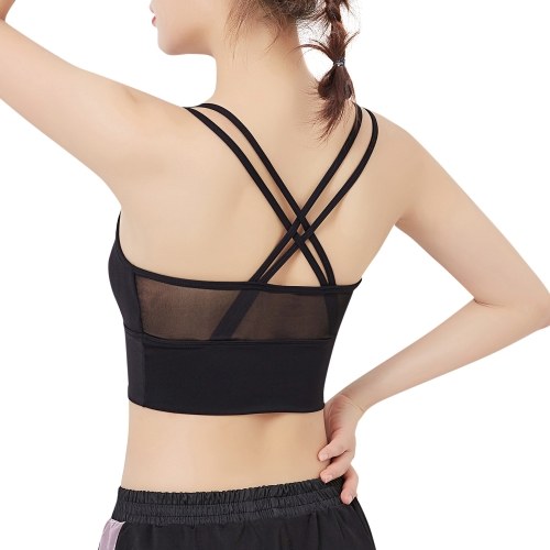 

Woman Sports Bra Quick Dry Mesh Splicing Push-up Shockproof Padded Crop-Top Strappy Tank-Top Underwear Yoga Fitness Running